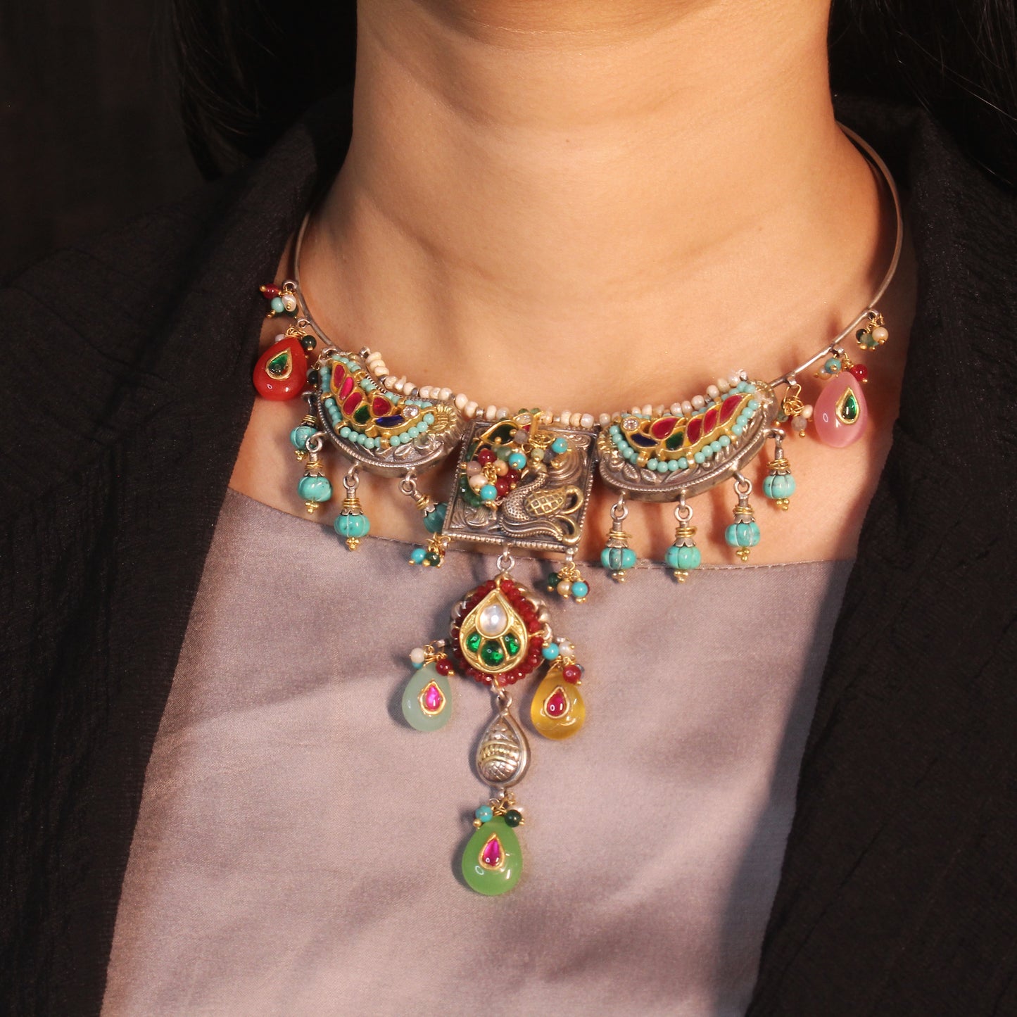 Mystic Peacock Kundan Hasli