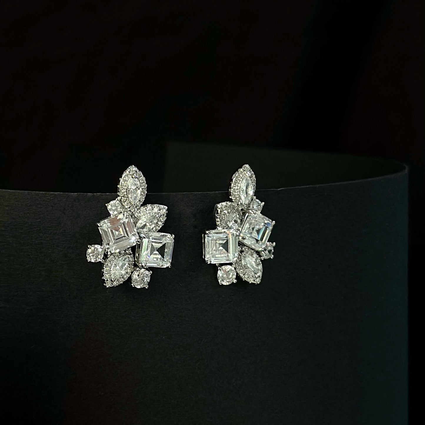 Crystal Cluster Silver Earrings