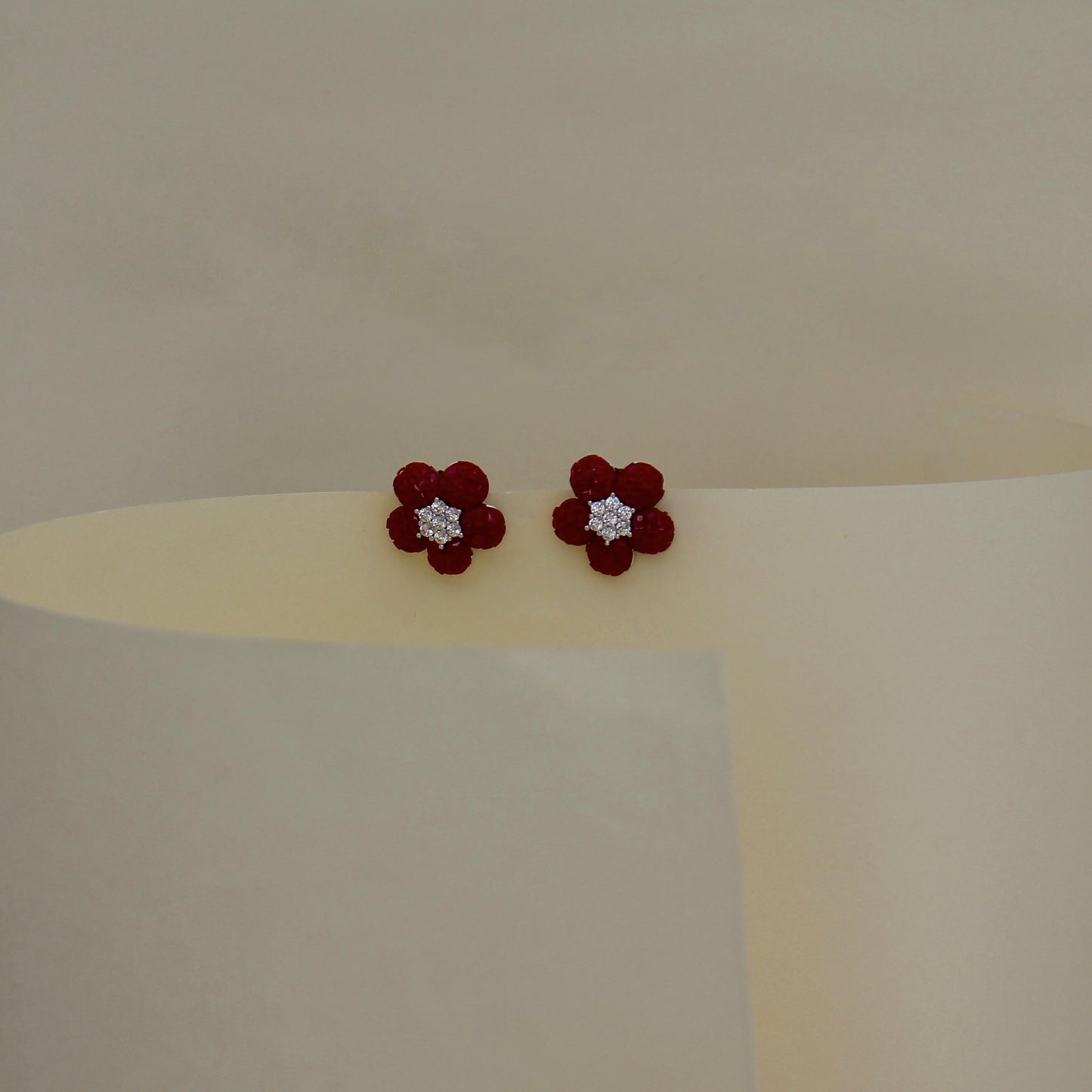 Crimson Bloom Silver Studs