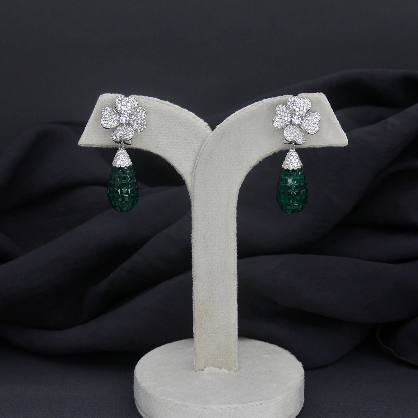 Clover Pearl Drop Silver Earrings