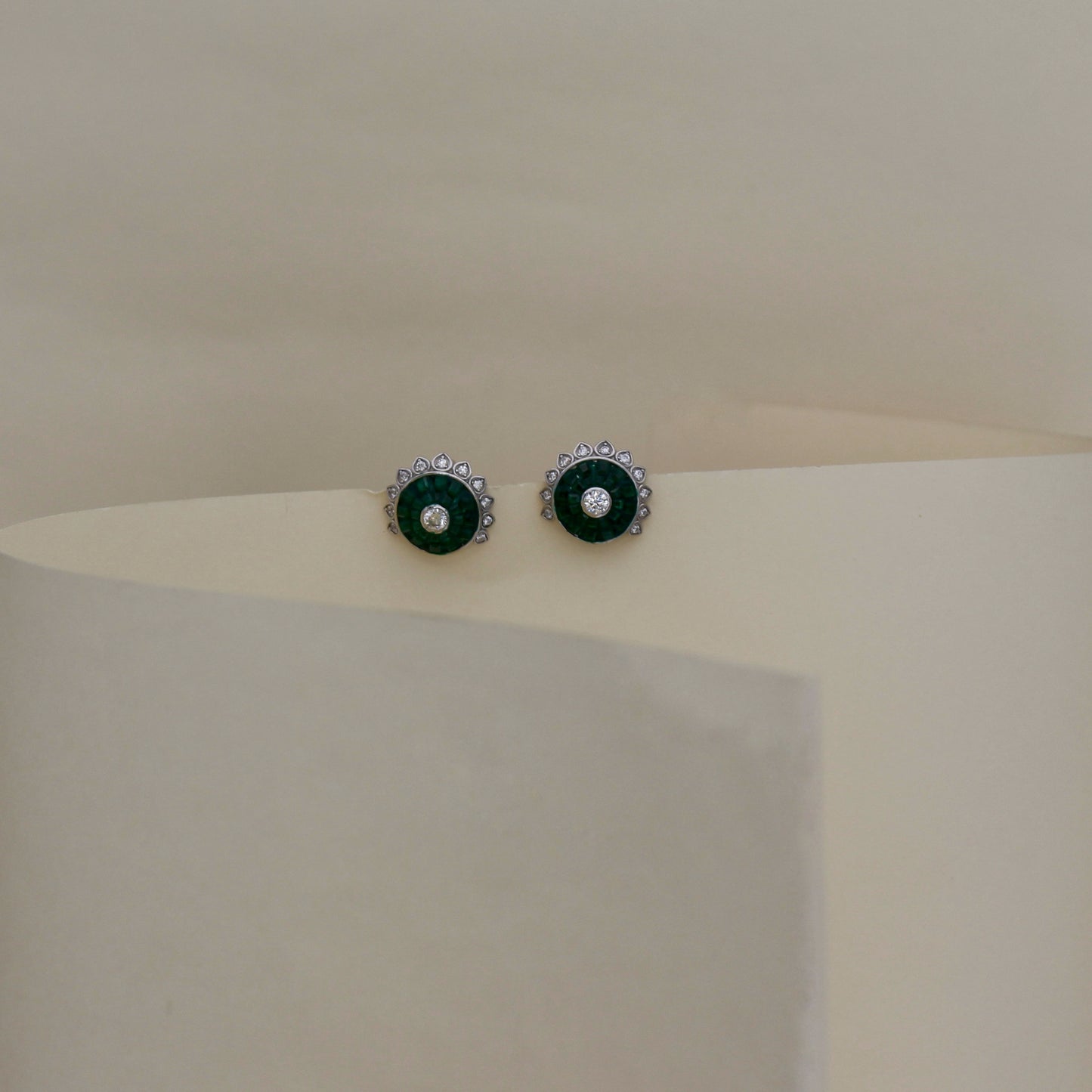 Emerald Halo Silver Studs