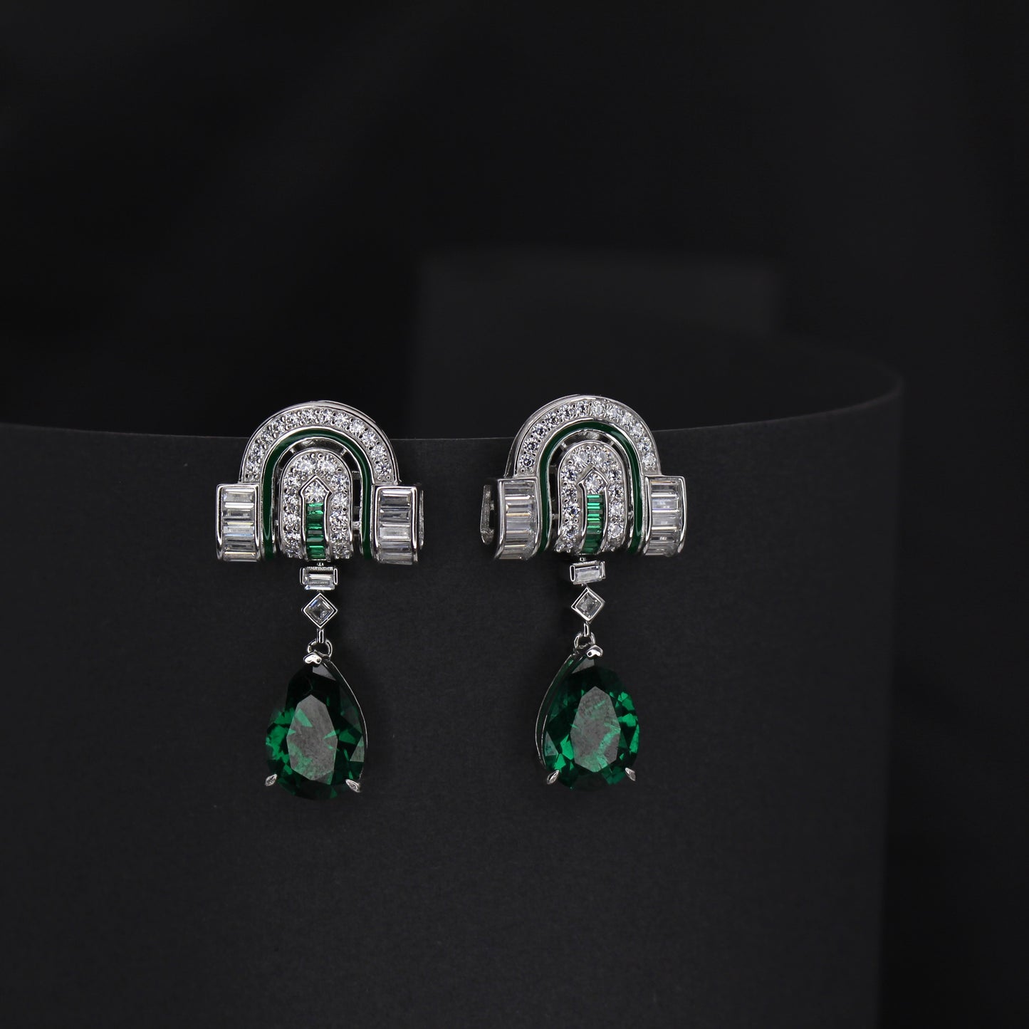 Emerald Teardrop Silver Earrings