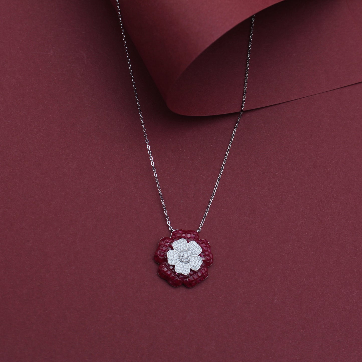 Ruby Raindrop Blossom Necklace Set