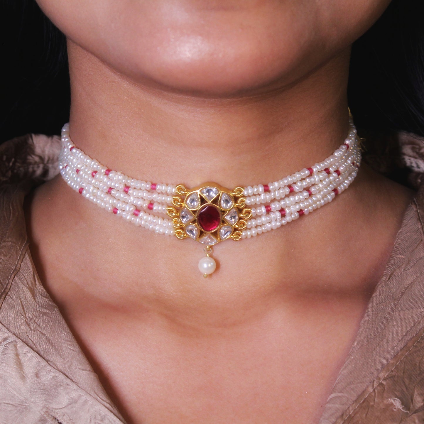 Pearl Radiance Ruby Choker Set