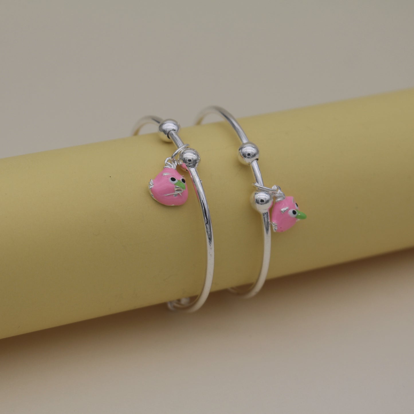 Pink Owl Silver Bangles