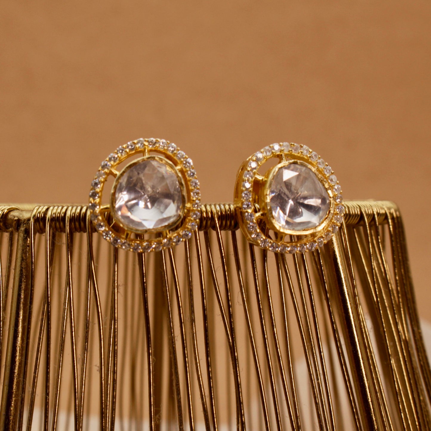 Minimalist Uncut Polki & Gold Drop Necklace Set