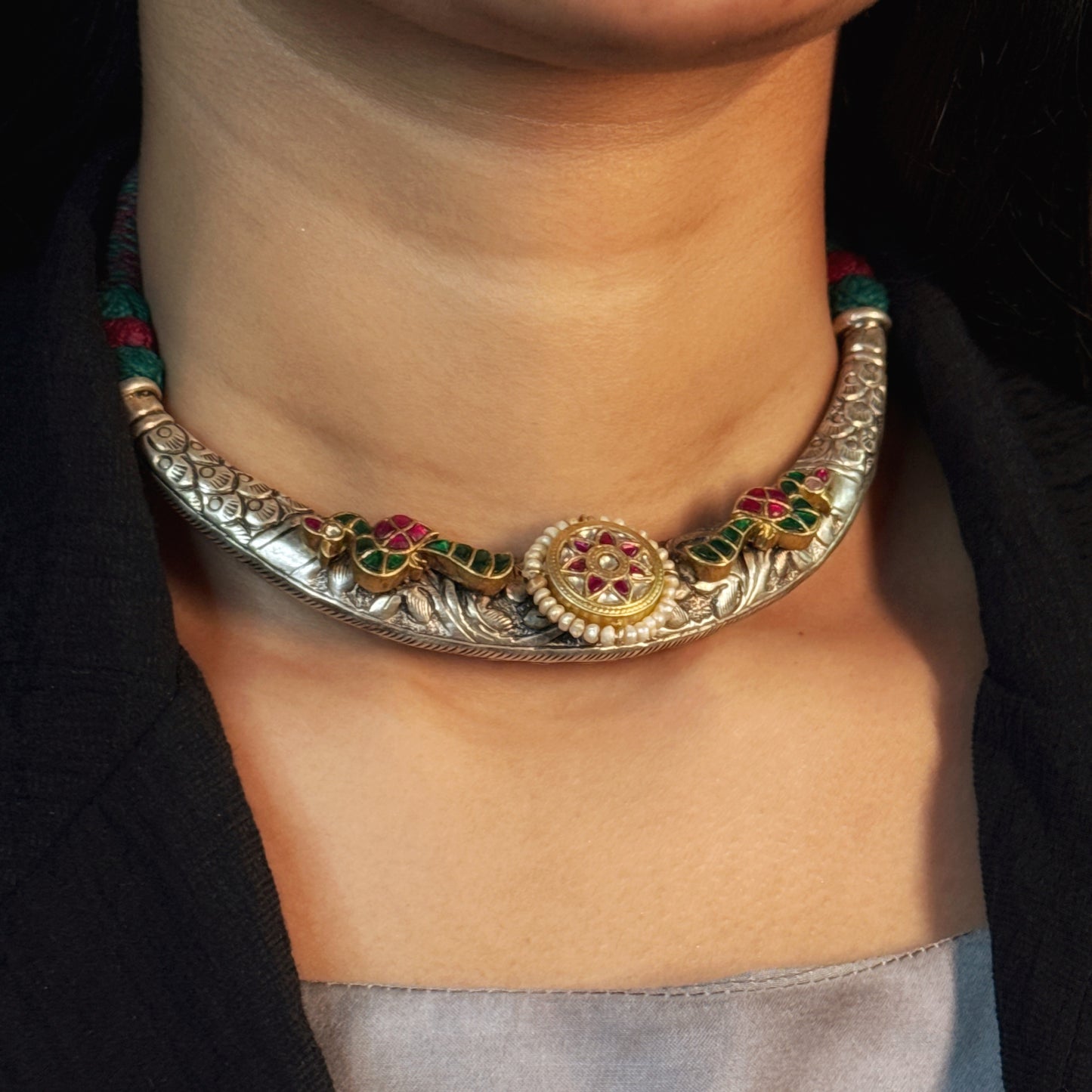 Ethnic Silver Enamel Hasli