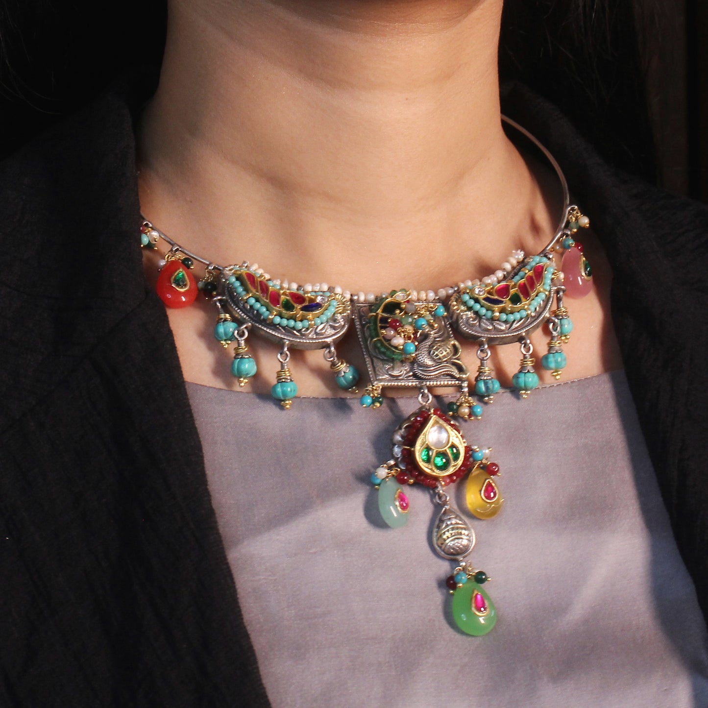 Mystic Peacock Kundan Hasli