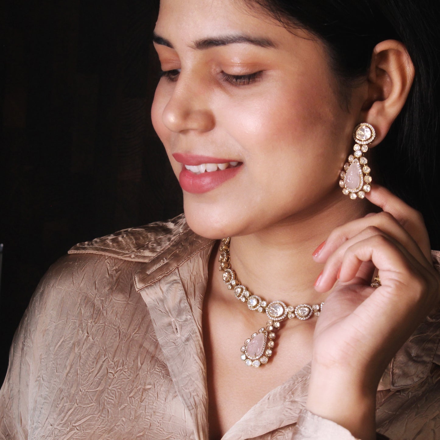 Morganite Blossom Uncut Polki Set