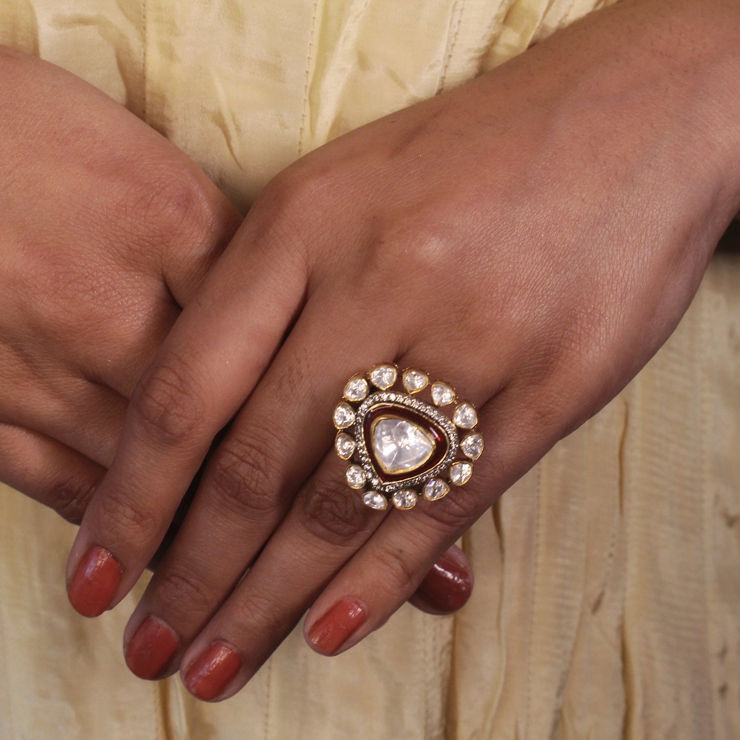 Kundan Polki Pearl Ring