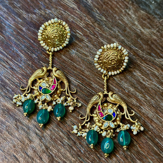 Enchanted Peacock Gold Dangler