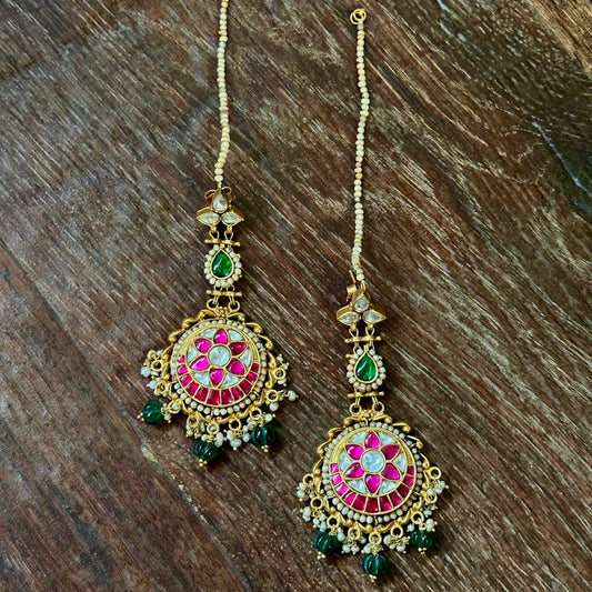 Royal Ruby Maang Tikka Earrings