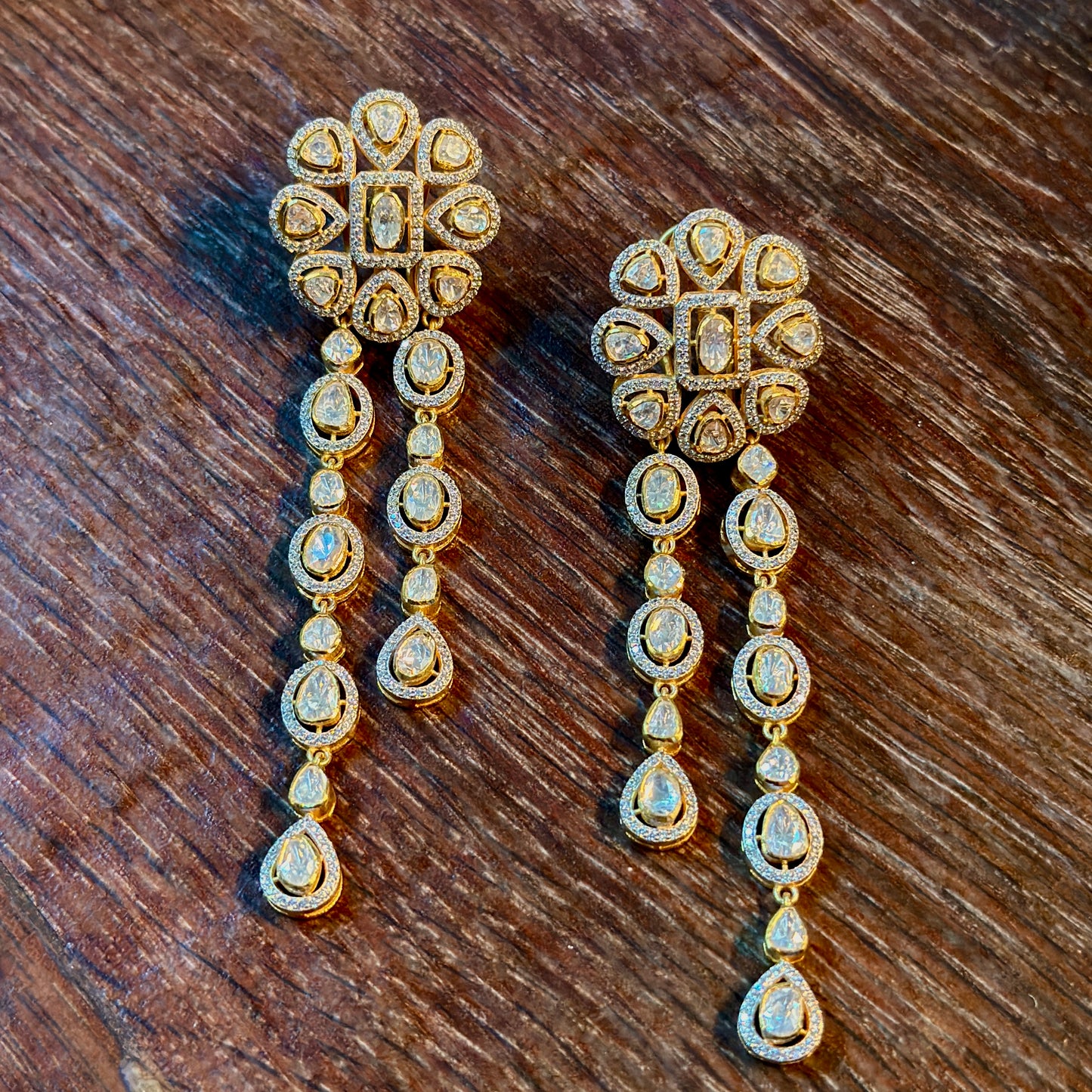 Classic Dual Drop Uncut Statement Earrings