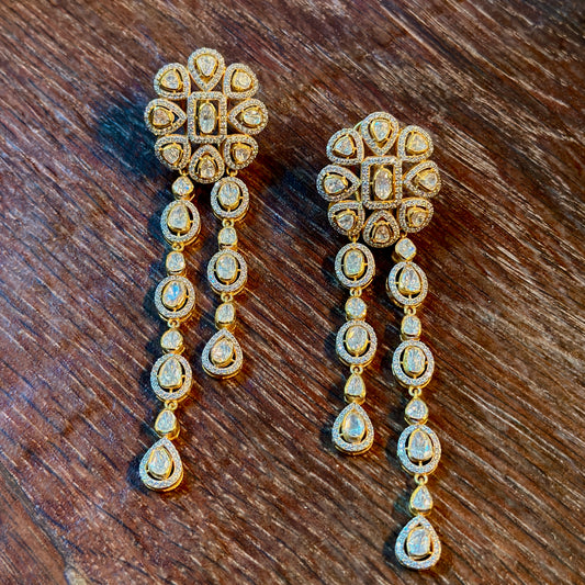 Classic Dual Drop Uncut Statement Earrings