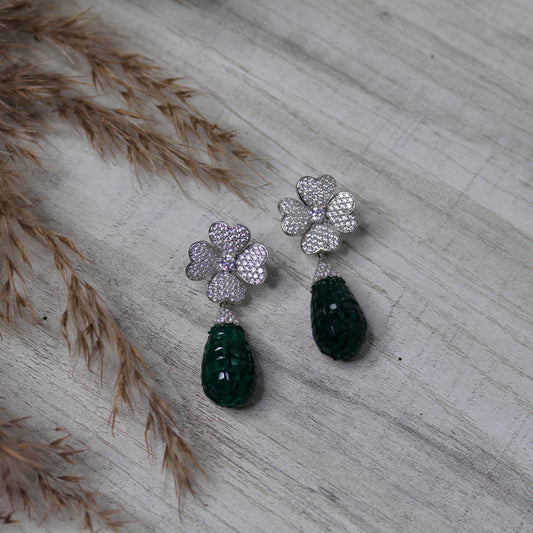 Clover Pearl Drop Silver Earrings