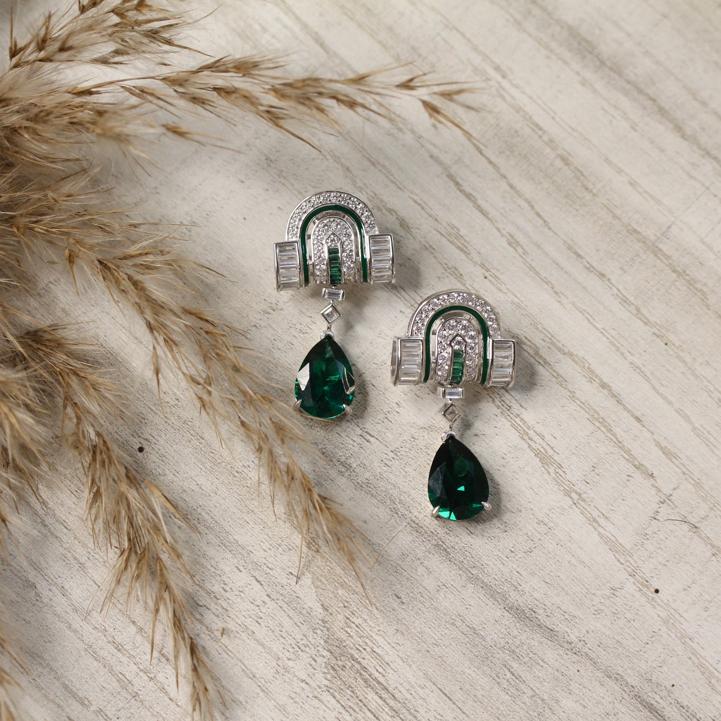 Emerald Teardrop Silver Earrings