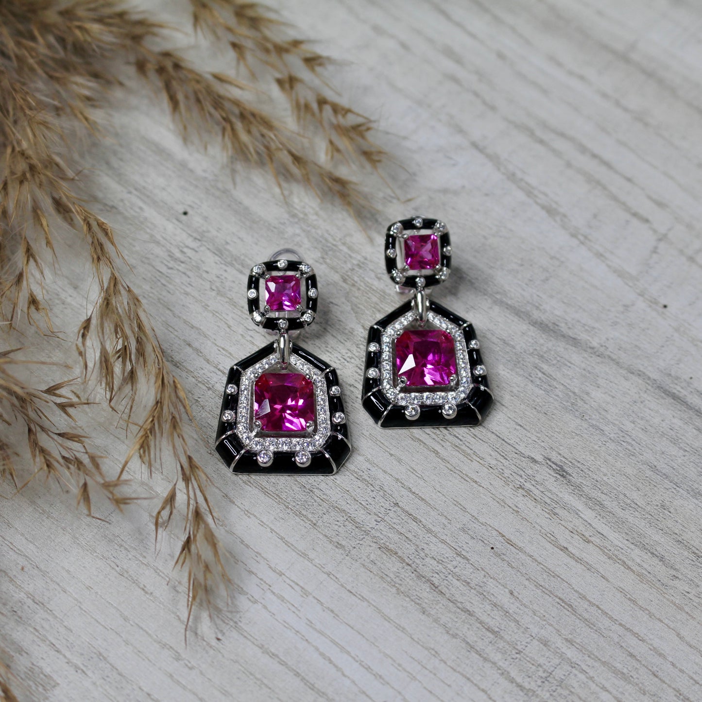 Fuchsia Noir Silver Drops