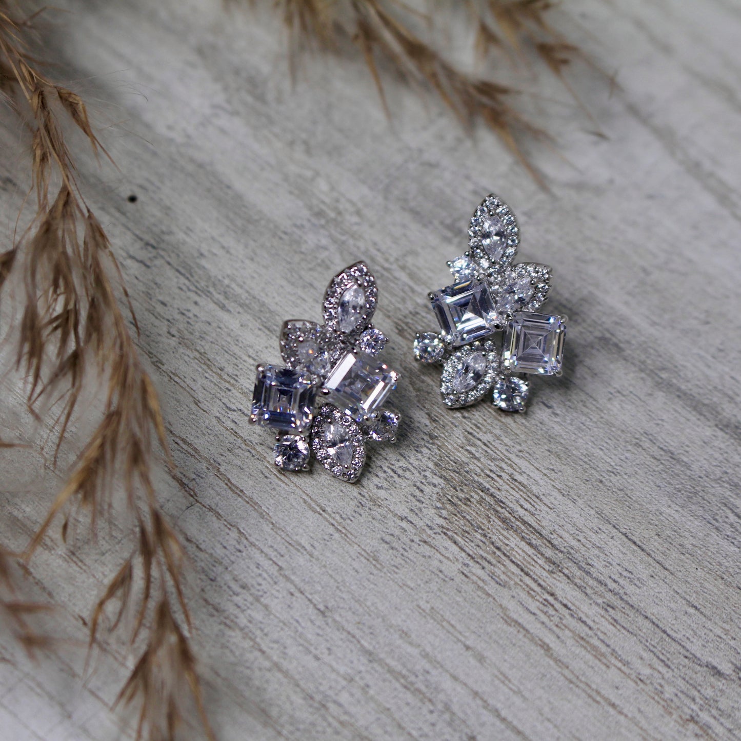 Crystal Cluster Silver Earrings