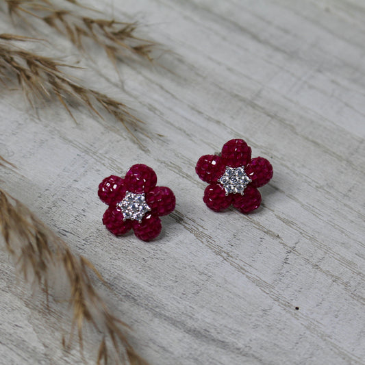 Crimson Bloom Silver Studs