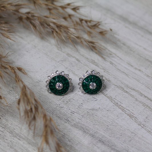 Emerald Halo Silver Studs