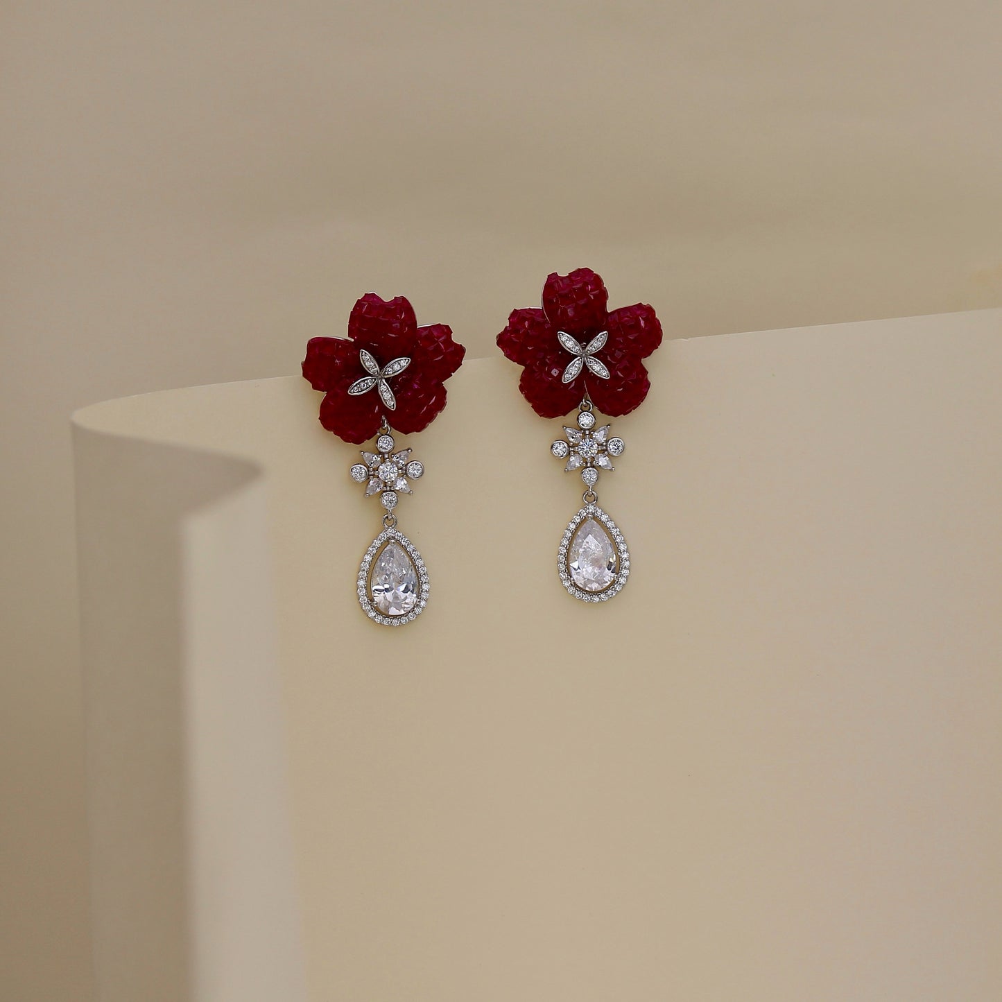 Ruby Bloom Tear Earrings