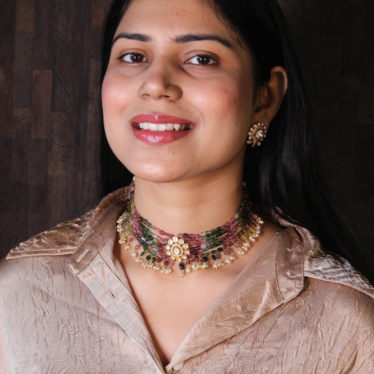 Multistrand Pearl & Ruby Choker Necklace Set