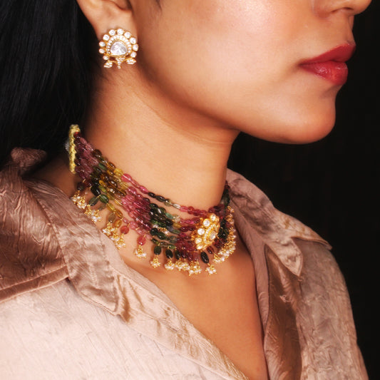 Multistrand Pearl & Ruby Choker Necklace Set