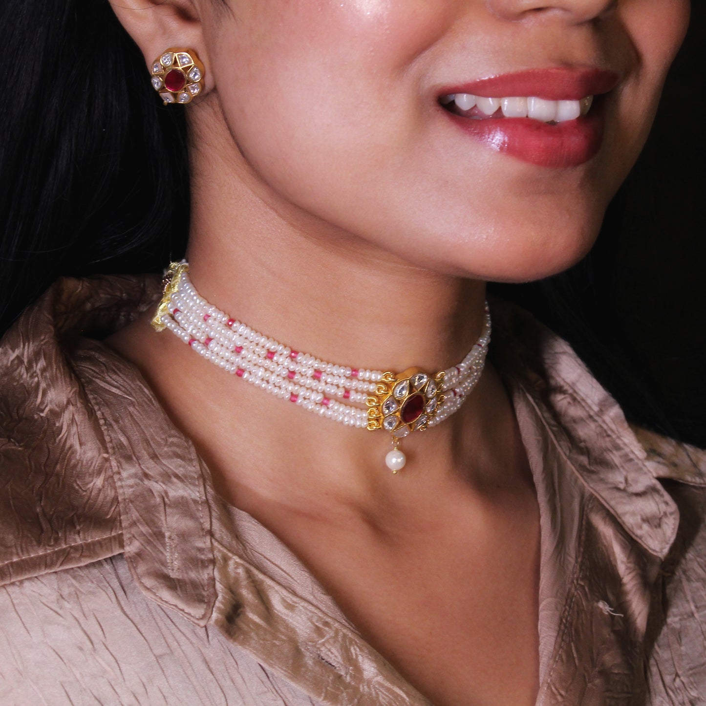 Pearl Radiance Ruby Choker Set