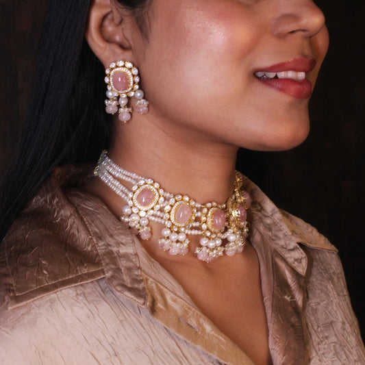 Blush Elegance Pearl Choker Set