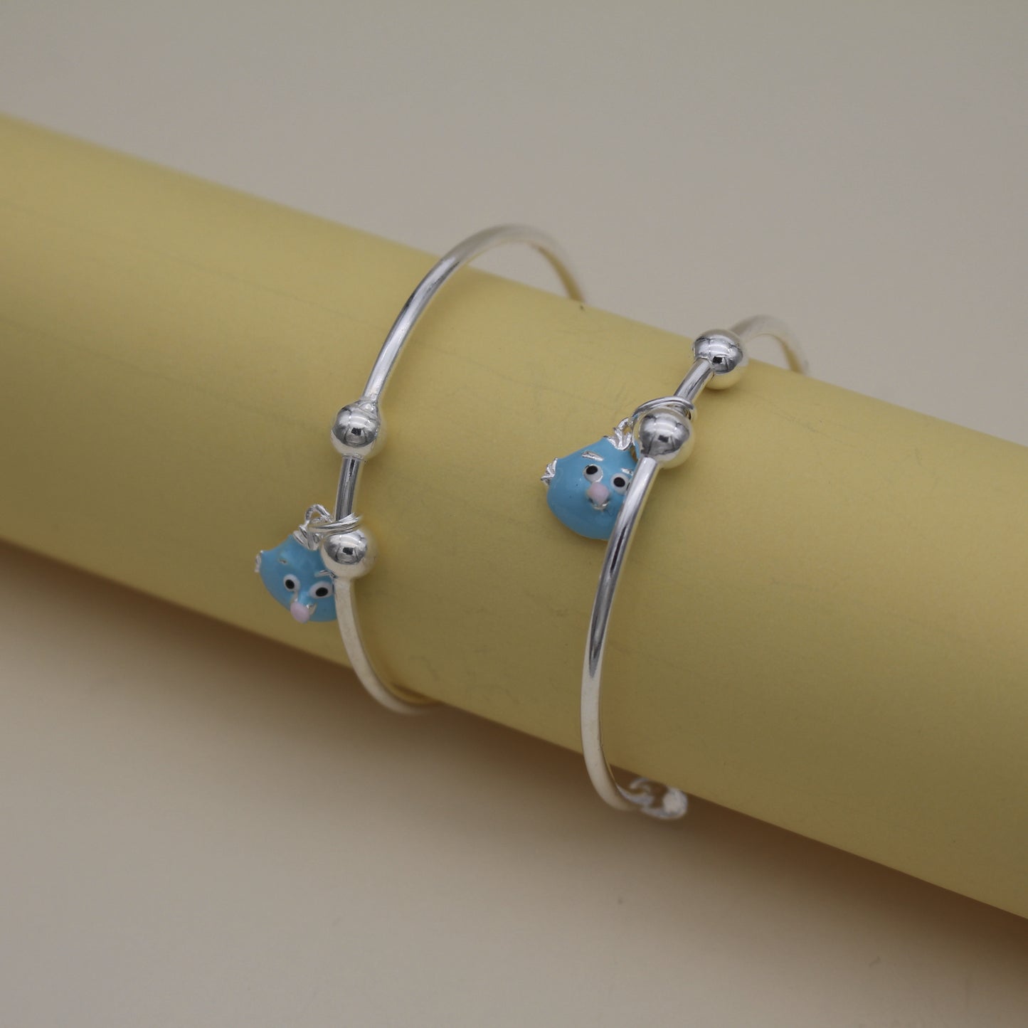 Sky Blue Birdie Silver Bangles