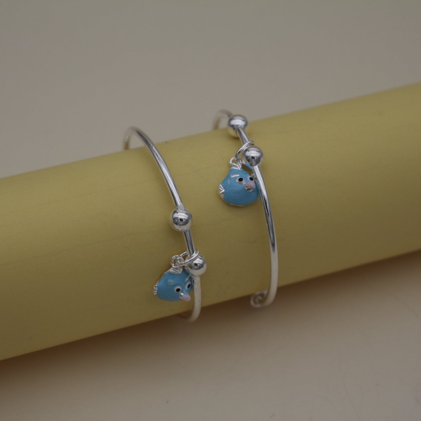 Sky Blue Birdie Silver Bangles