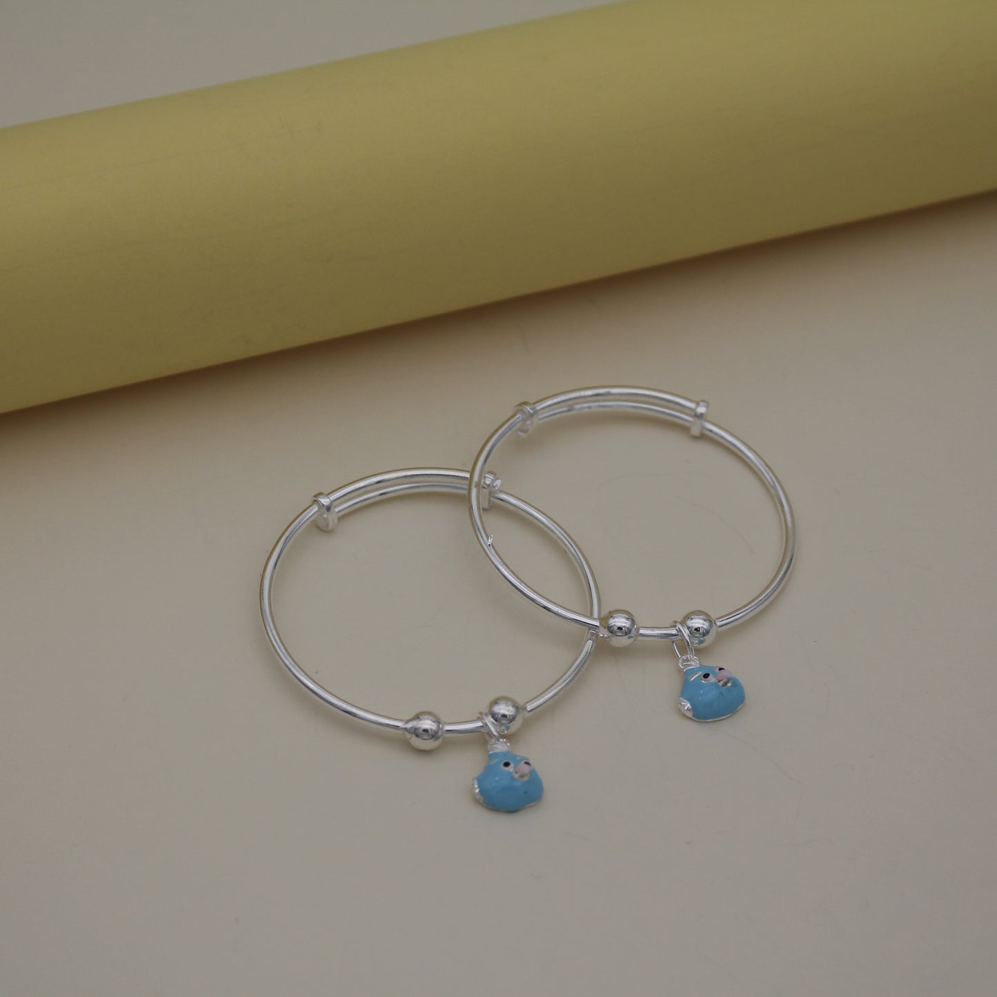 Sky Blue Birdie Silver Bangles
