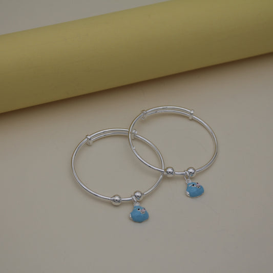 Sky Blue Birdie Silver Bangles