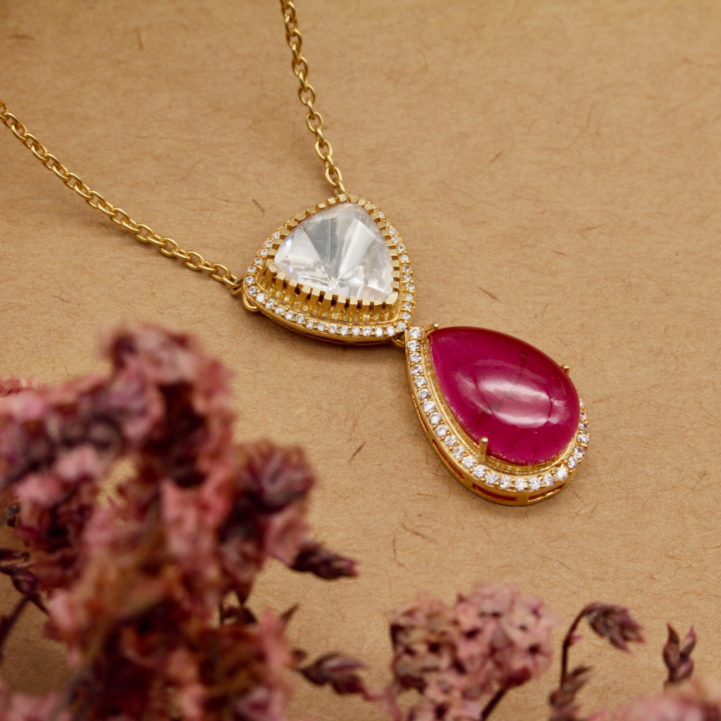 Elysian Uncut Polki & Ruby Drop Necklace Set