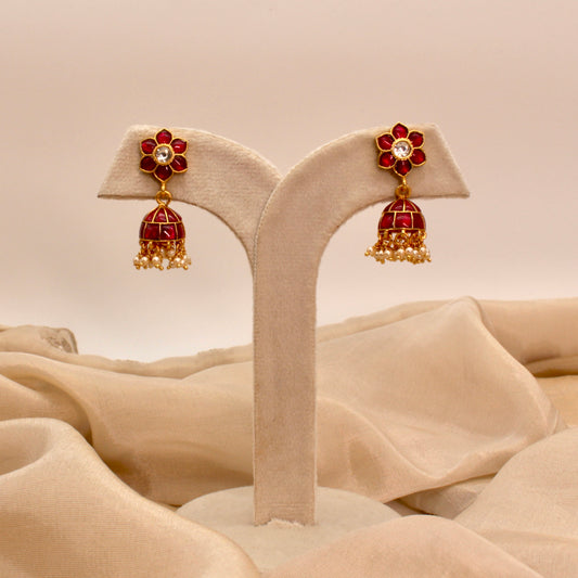 Ruby Blossom Floral Jhumka Earrings