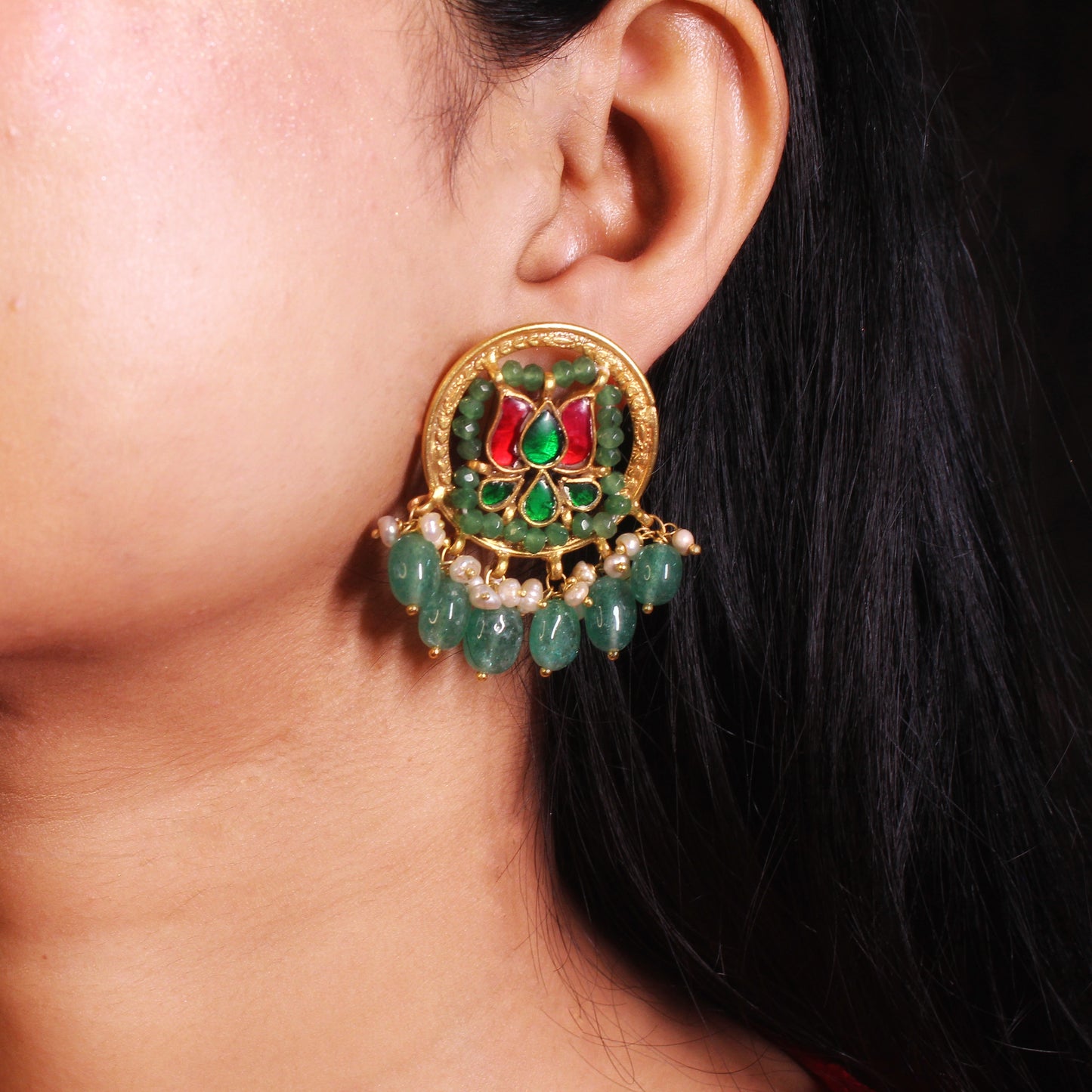 Emerald Royale Kundan Studs