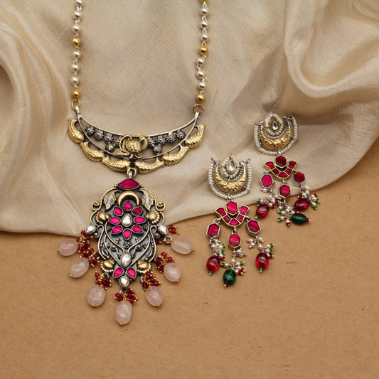 Peacock & Lotus Kundan Necklace Set
