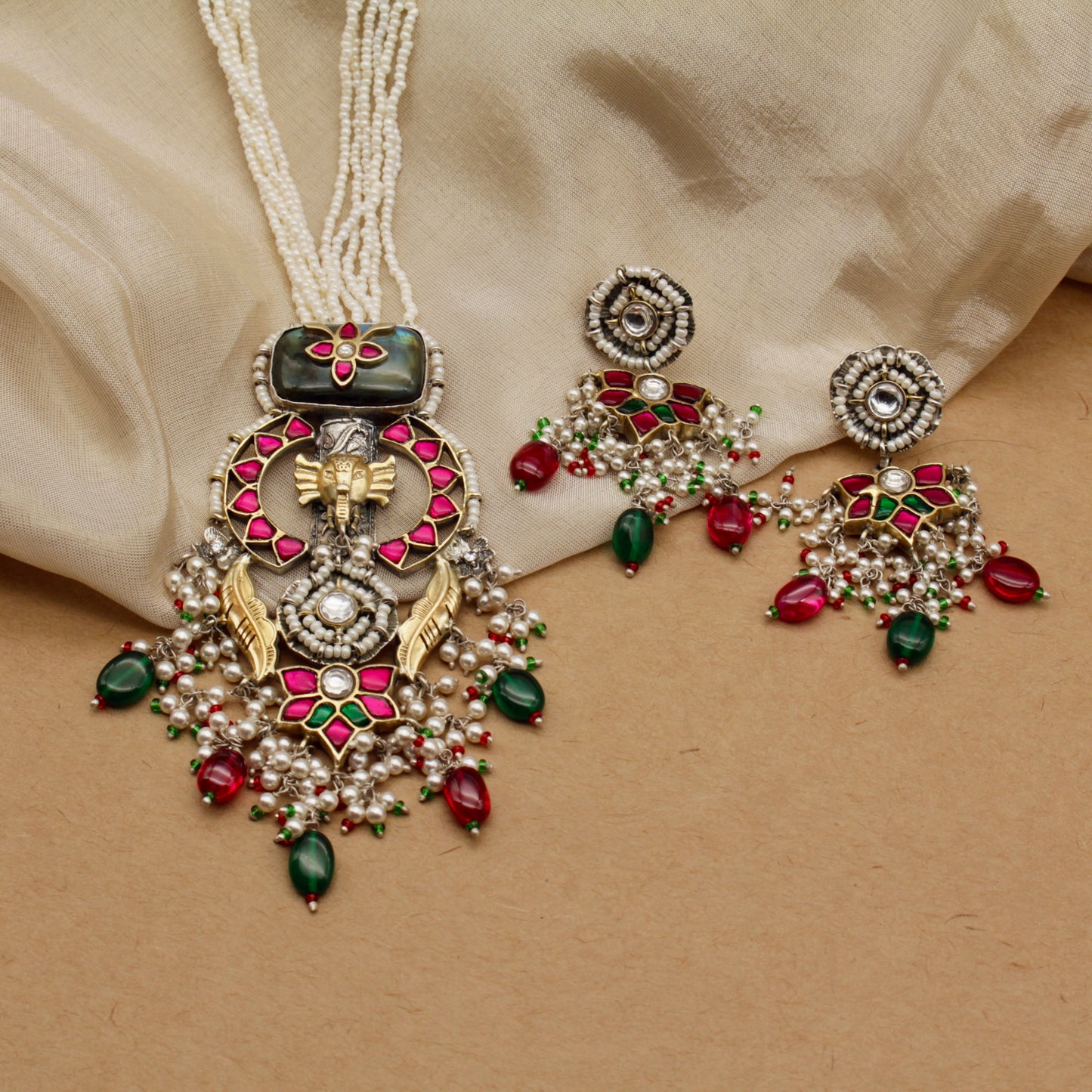 Antique Ganesh Motif Temple Necklace Set