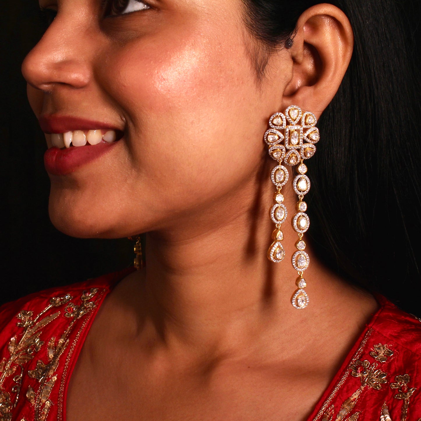 Classic Dual Drop Uncut Statement Earrings