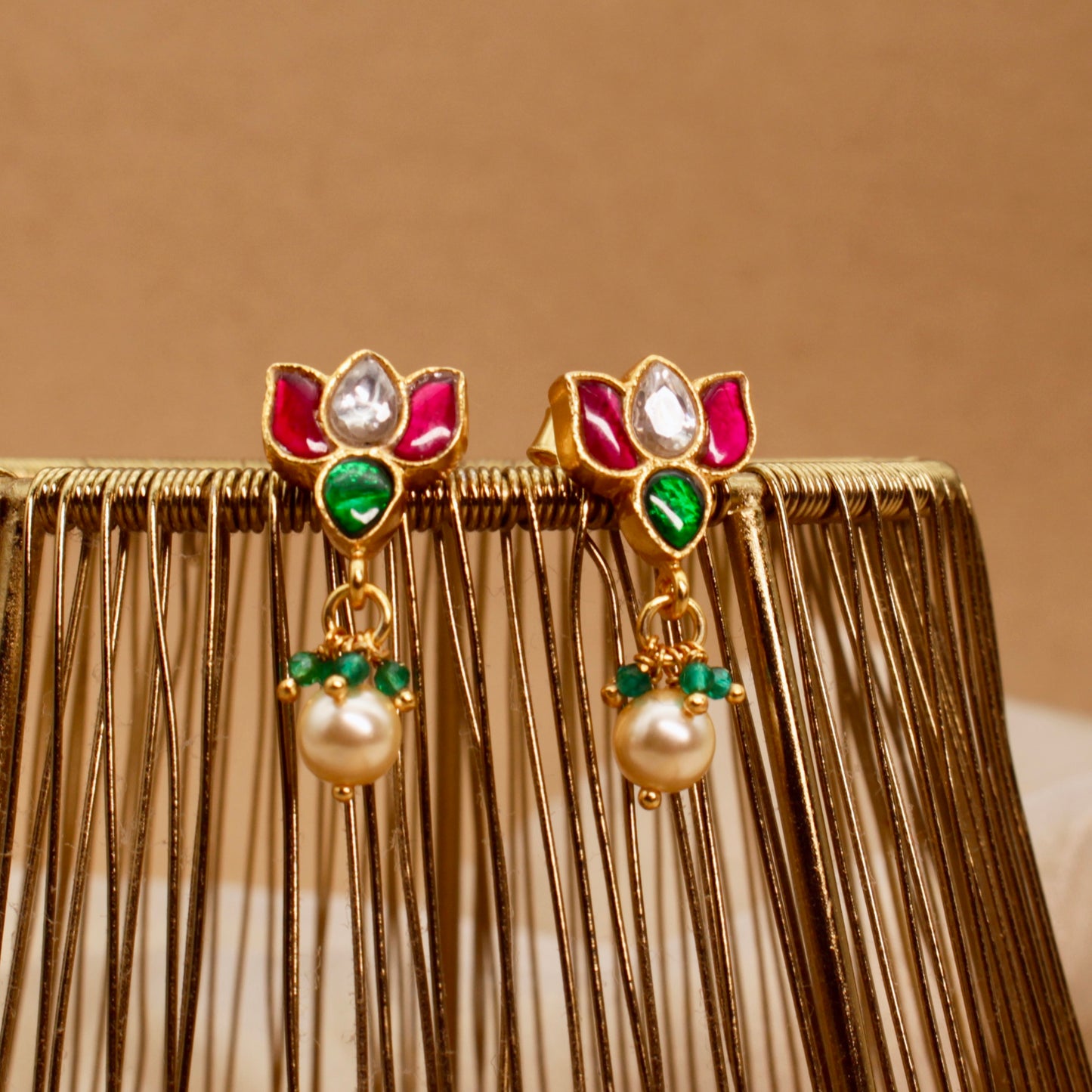 Lotus Pearl Drop Earrings