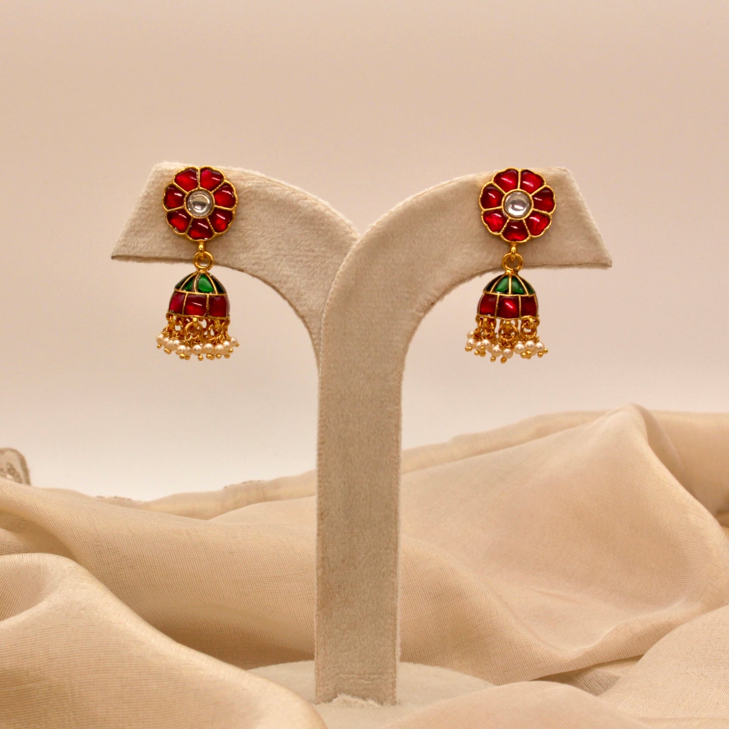 Scarlet Charm Beaded Jhumkas