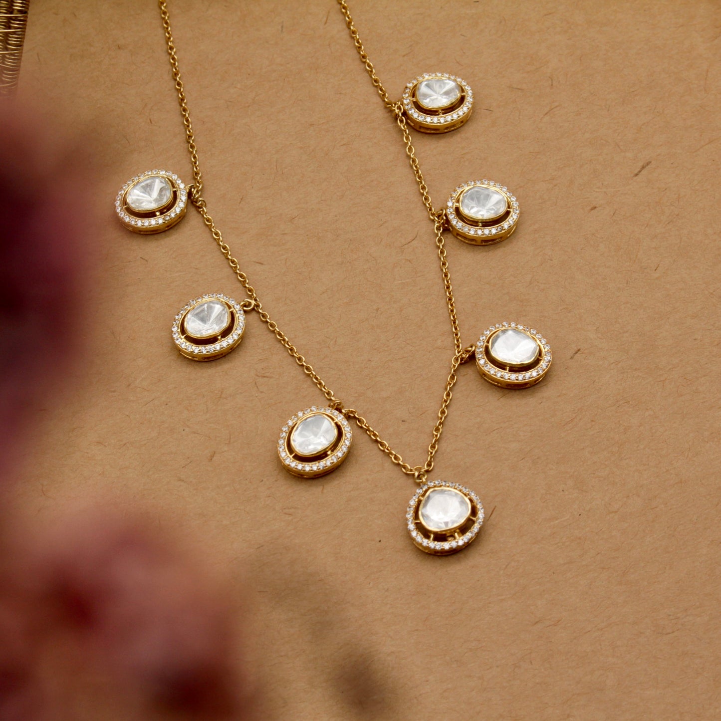 Vintage-Inspired Gold and Uncut Polki Pendant Set