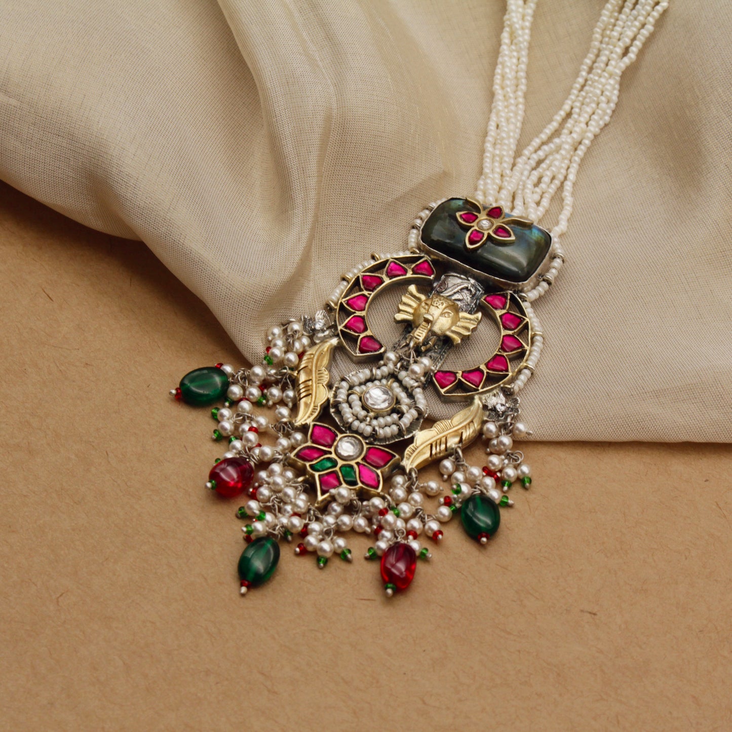 Antique Ganesh Motif Temple Necklace Set