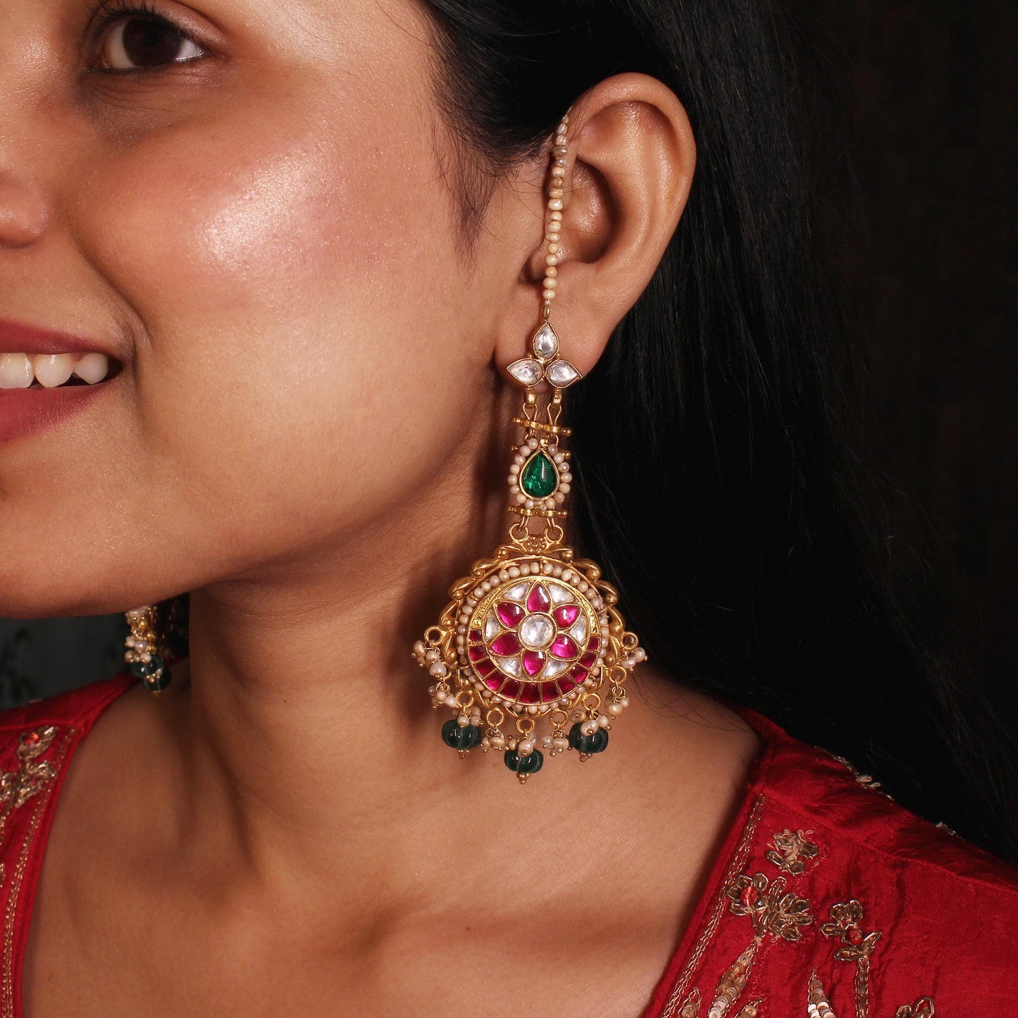 Royal Ruby Maang Tikka Earrings