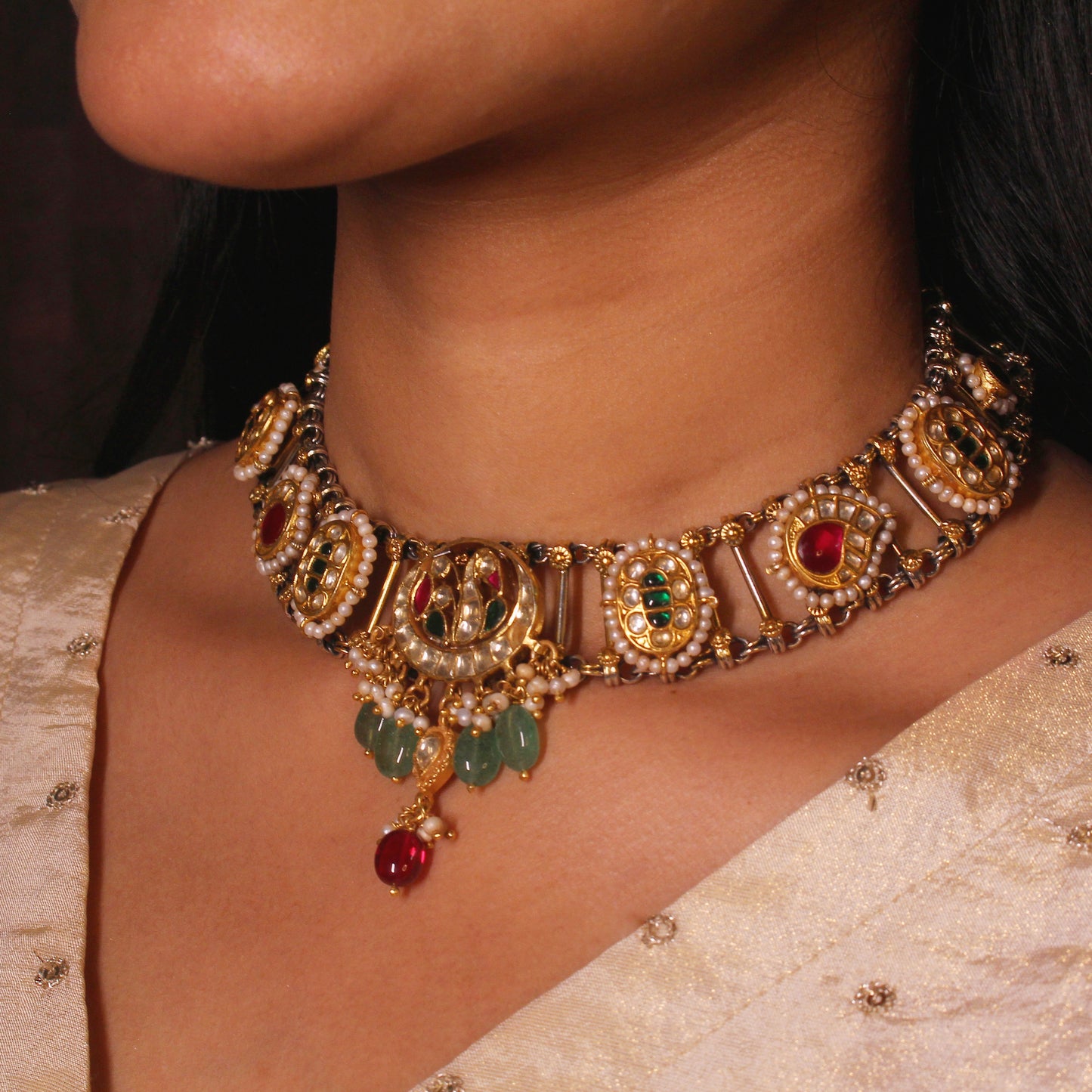 Peacock Kundan Temple Choker Set