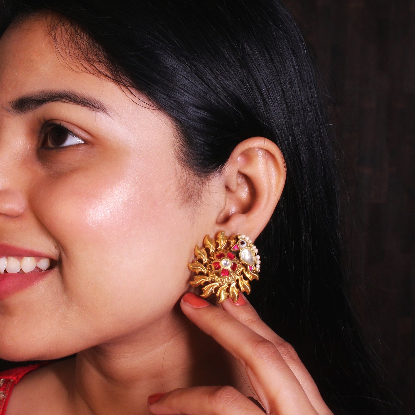Golden Parrot Jadau Studs