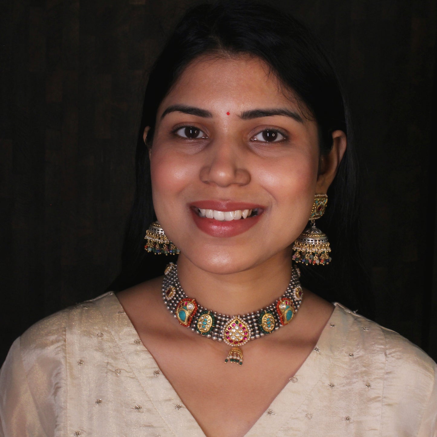 Royal Kundan & Silver Pearl Choker Set