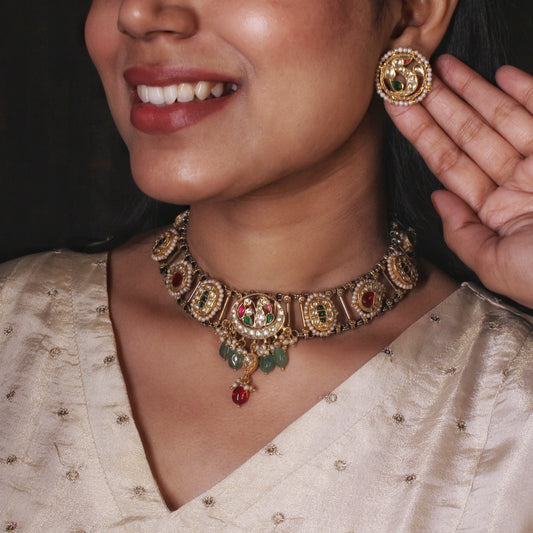 Peacock Kundan Temple Choker Set