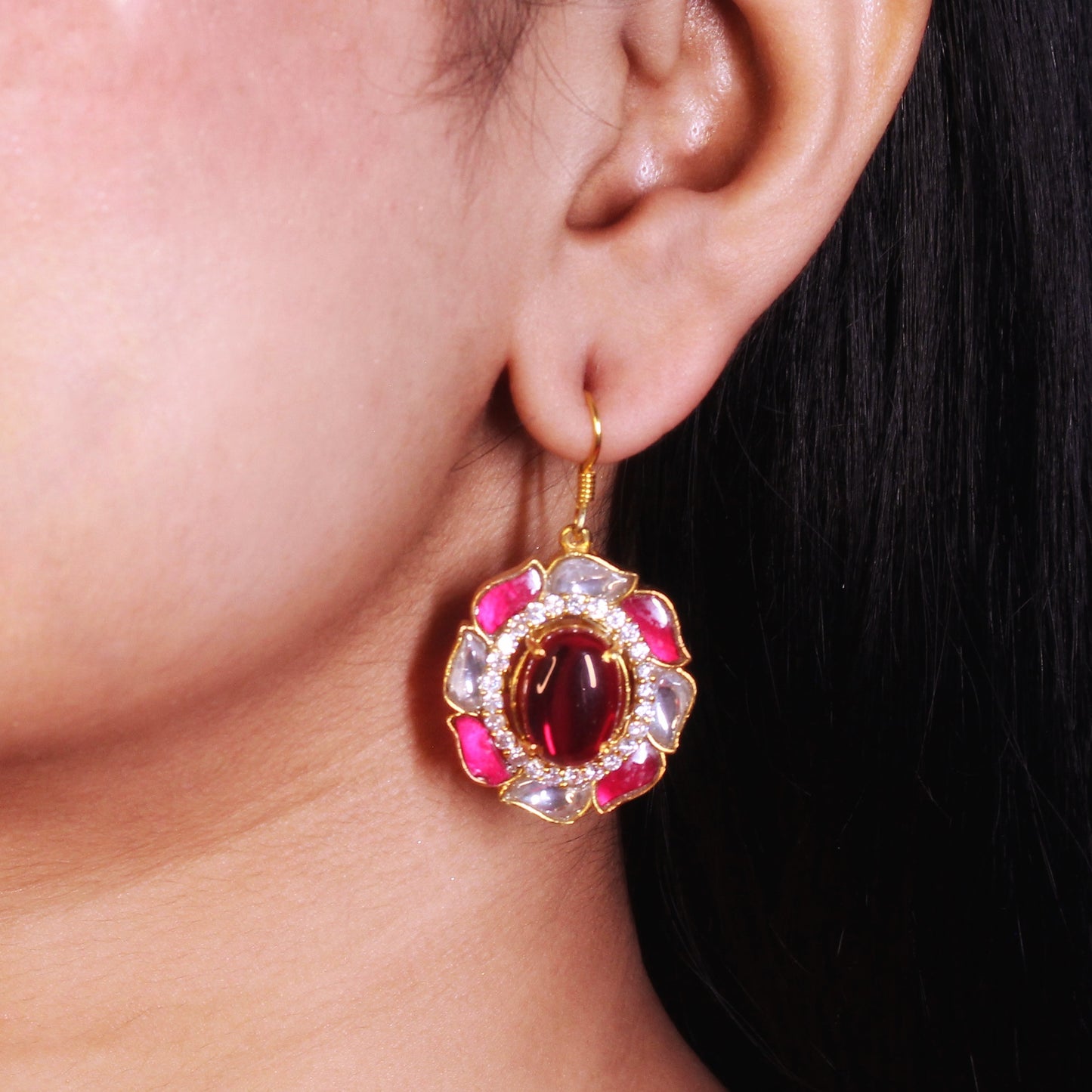 Crimson Petal Kundan Earrings