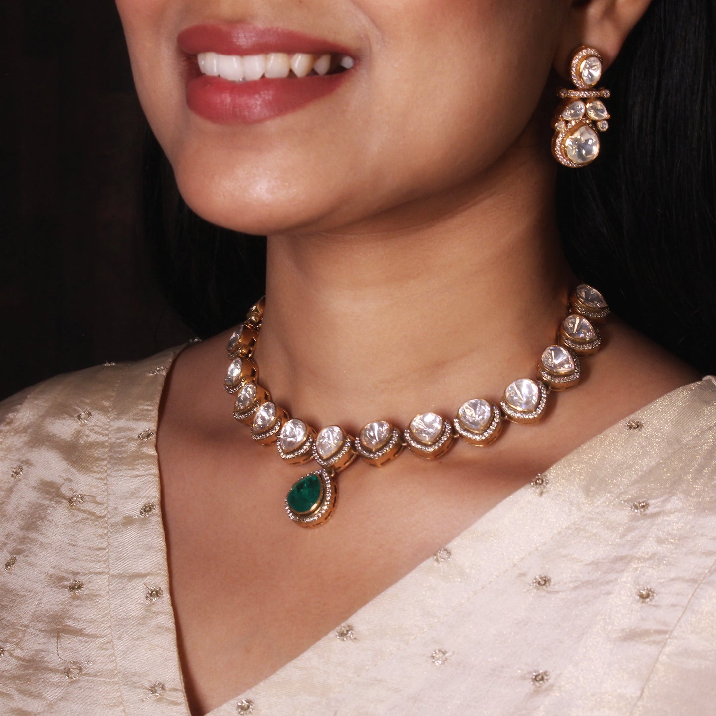 Emerald Grace Polki Necklace Set